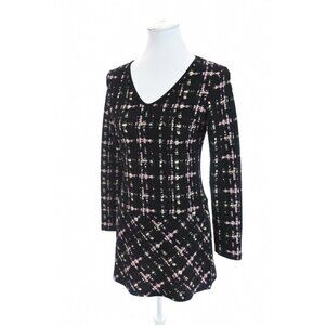 Papillion Blanc Sz S Black Peplum Side Zip Knit Tunic Top Plaid Textured Womens